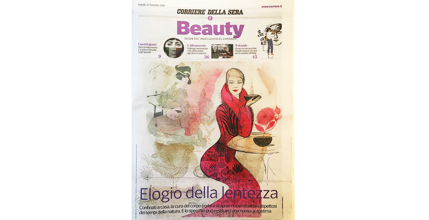 Watercolor ink fashion and beauty illustration for Corriere della Sera