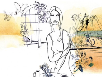 Illustrazione acquerello donna e giardino, moda, Alessandra Scandella Corriere della Sera, Modignani copia