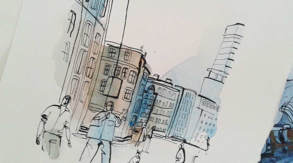 Illustrazione Acquerello, città' e persone