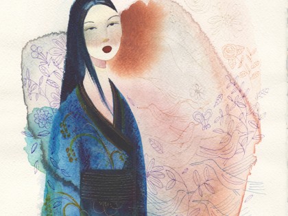 Illustrazione acquerello donna Giappone