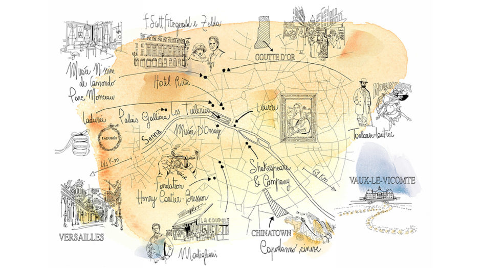 Watercolor illustration, map, Paris, France, Alessandra Scandella