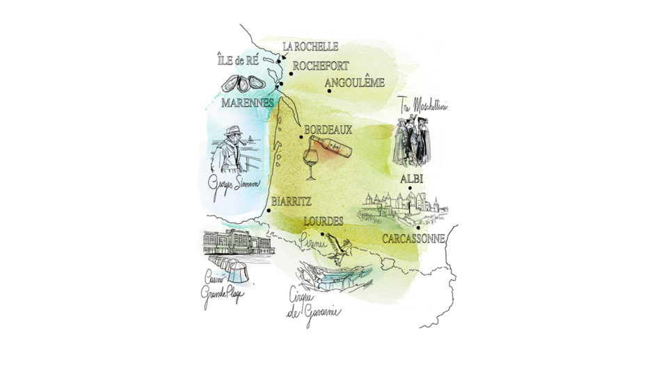 Watercolor illustration, travel, France, map, Alessandra Scandella