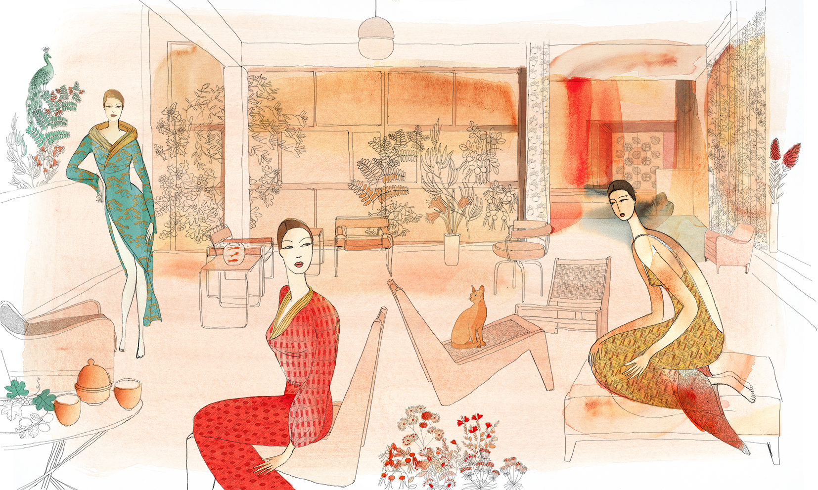 Watercolor illustration, fashion, interior