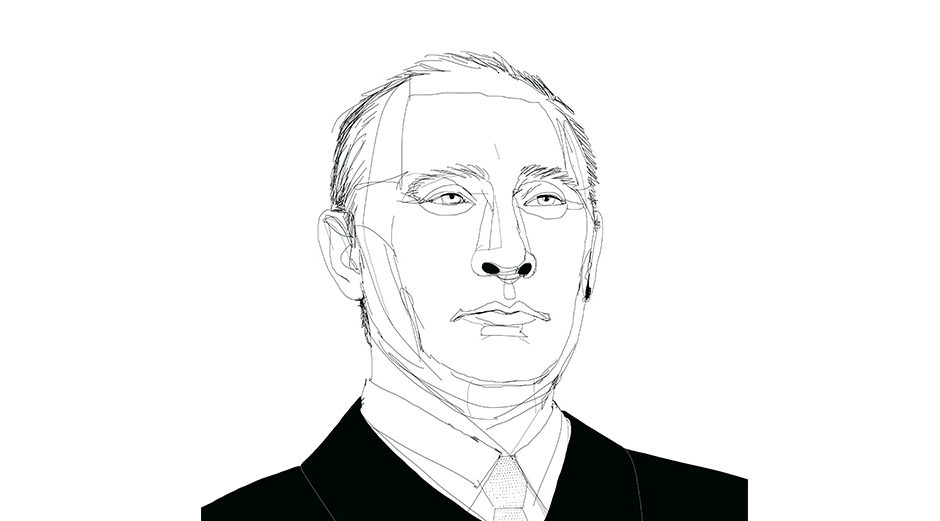 Ink illustration, illustrazione china, ritratto, portrait, Putin, Alessandra Scandella