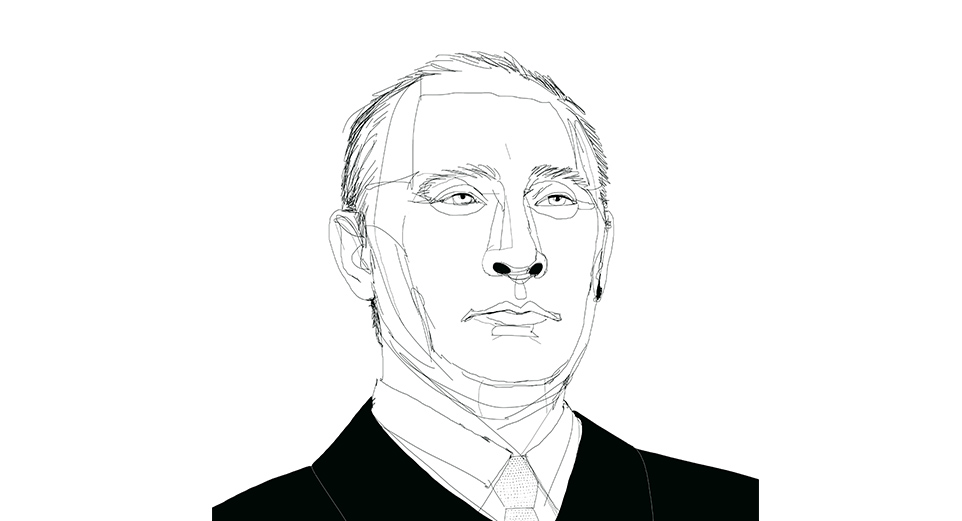 Ink illustration, illustrazione china, ritratto, portrait, Putin