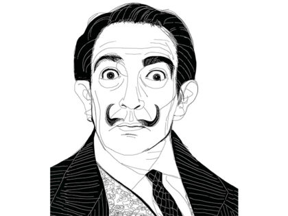 Ink illustration, portrait, ritratto ,Dali', Alessandra Scandella