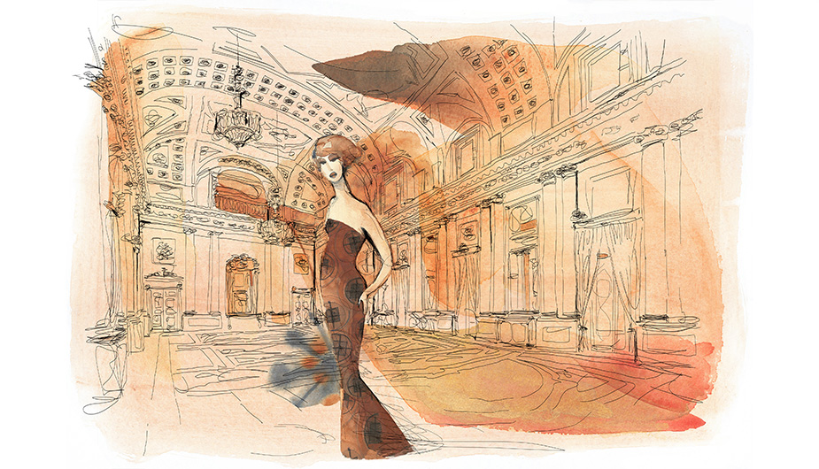 Watercolor fashion illustration, palazzo italiano