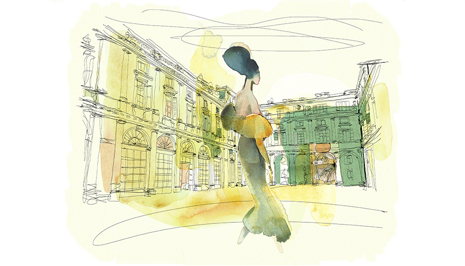 Watercolor fashion illustration, palazzo italiano