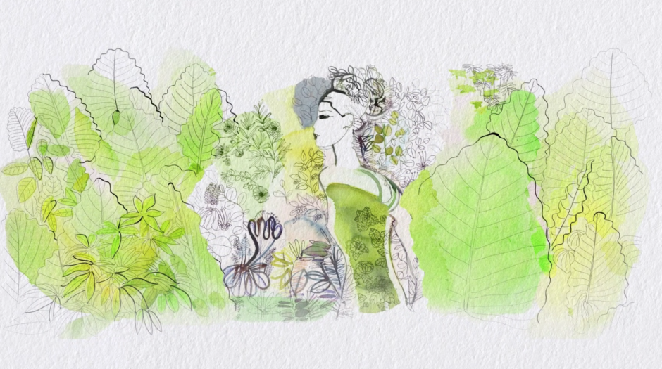 watercolor illustration, fashion, nature, animation, Alessandra Scandella