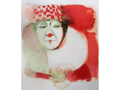 Watercolor illustration, 1, circus, ink, clown, Alessandra Scandella