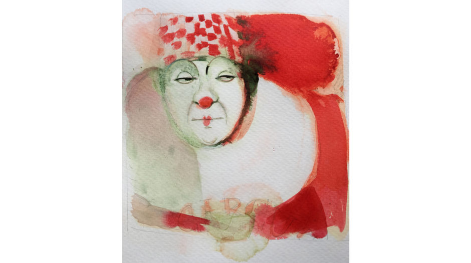 Watercolor illustration, 1, circus, ink, clown, Alessandra Scandella