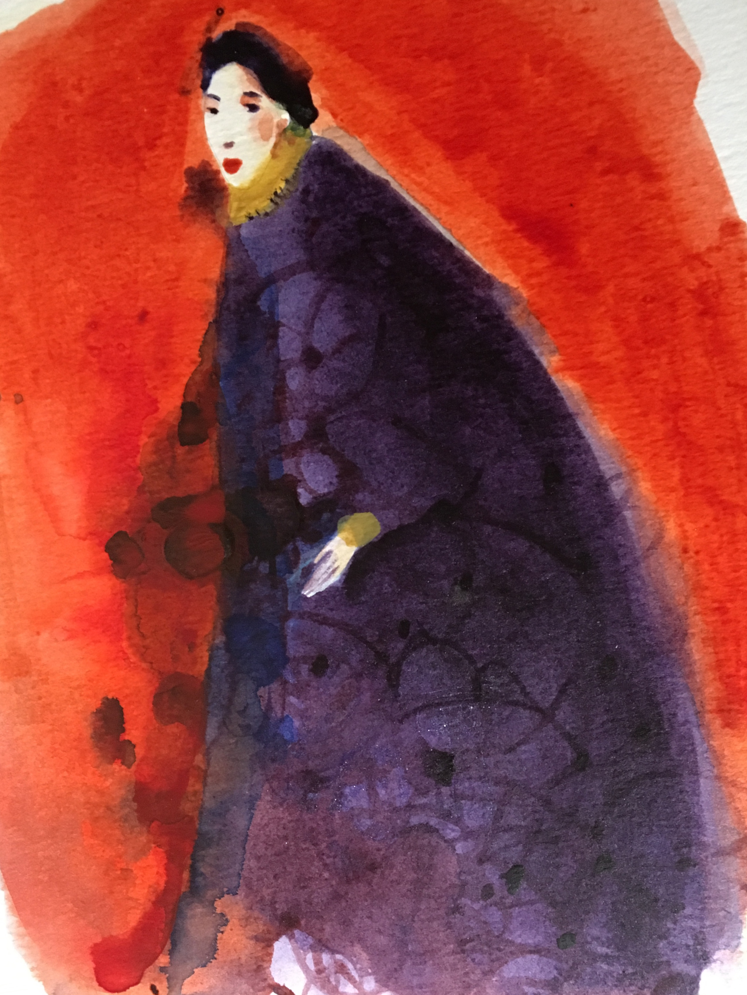 Watercolor illustration, circus, ink, fashion, portrait, woman