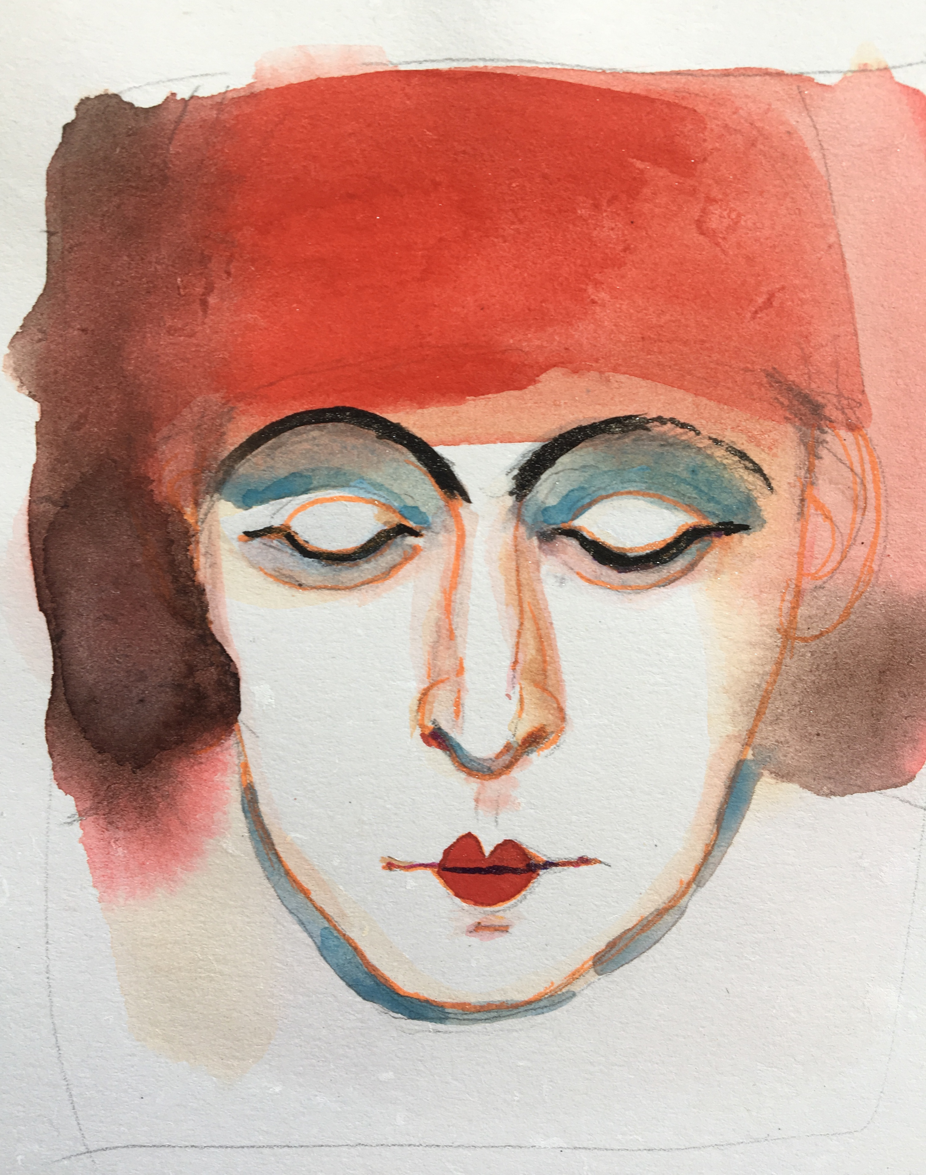 Watercolor illustration, circus, ink, portrait