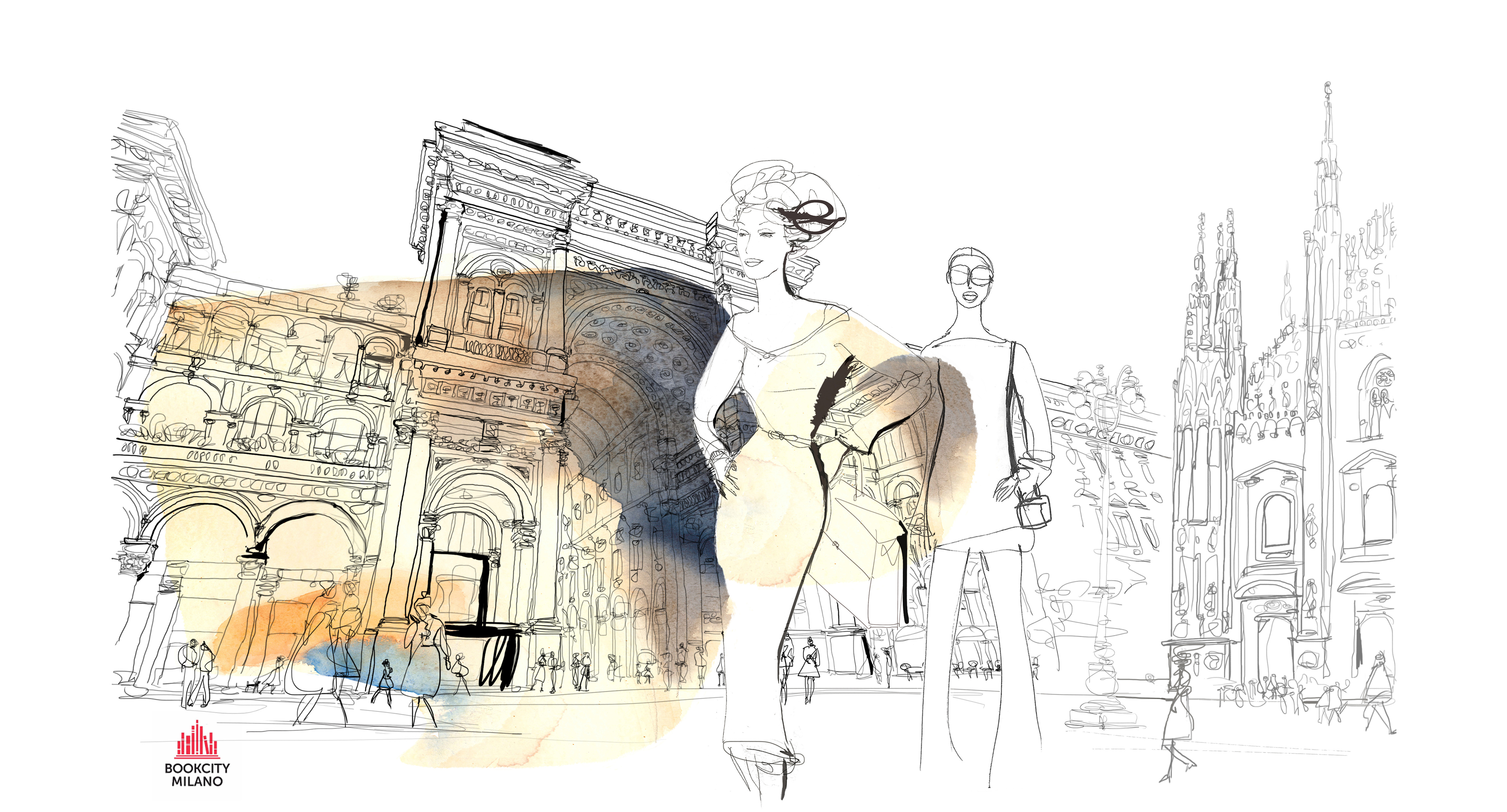 Watercolor illustration, Bookcity, fashion in Milan