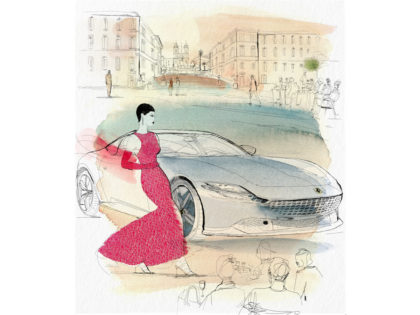 Ferrari Official Magazine, Watercolor and ink fashion illustration, Ferrari, 1, Alessandra Scandella