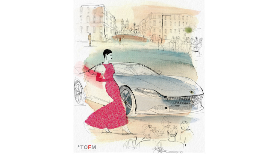 Watercolor fashion illustration, Ferrari