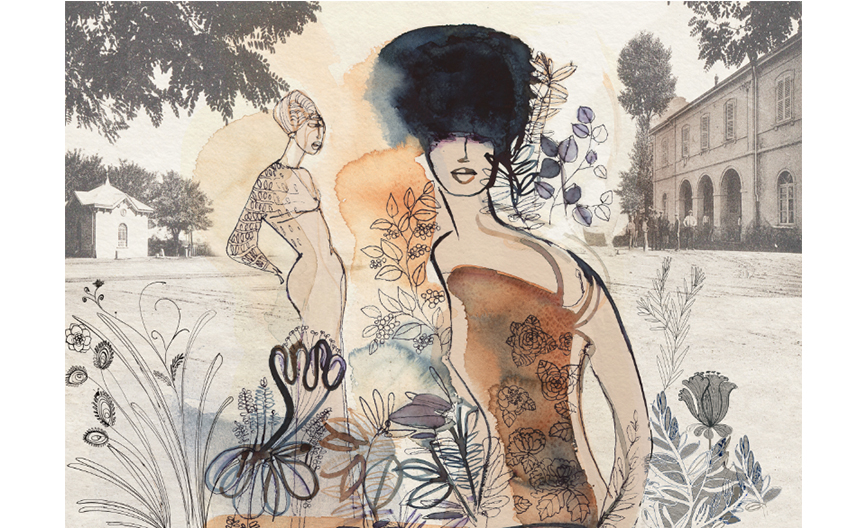 Watercolor ink fashion illustration, exhibition at Galleria Gamondio