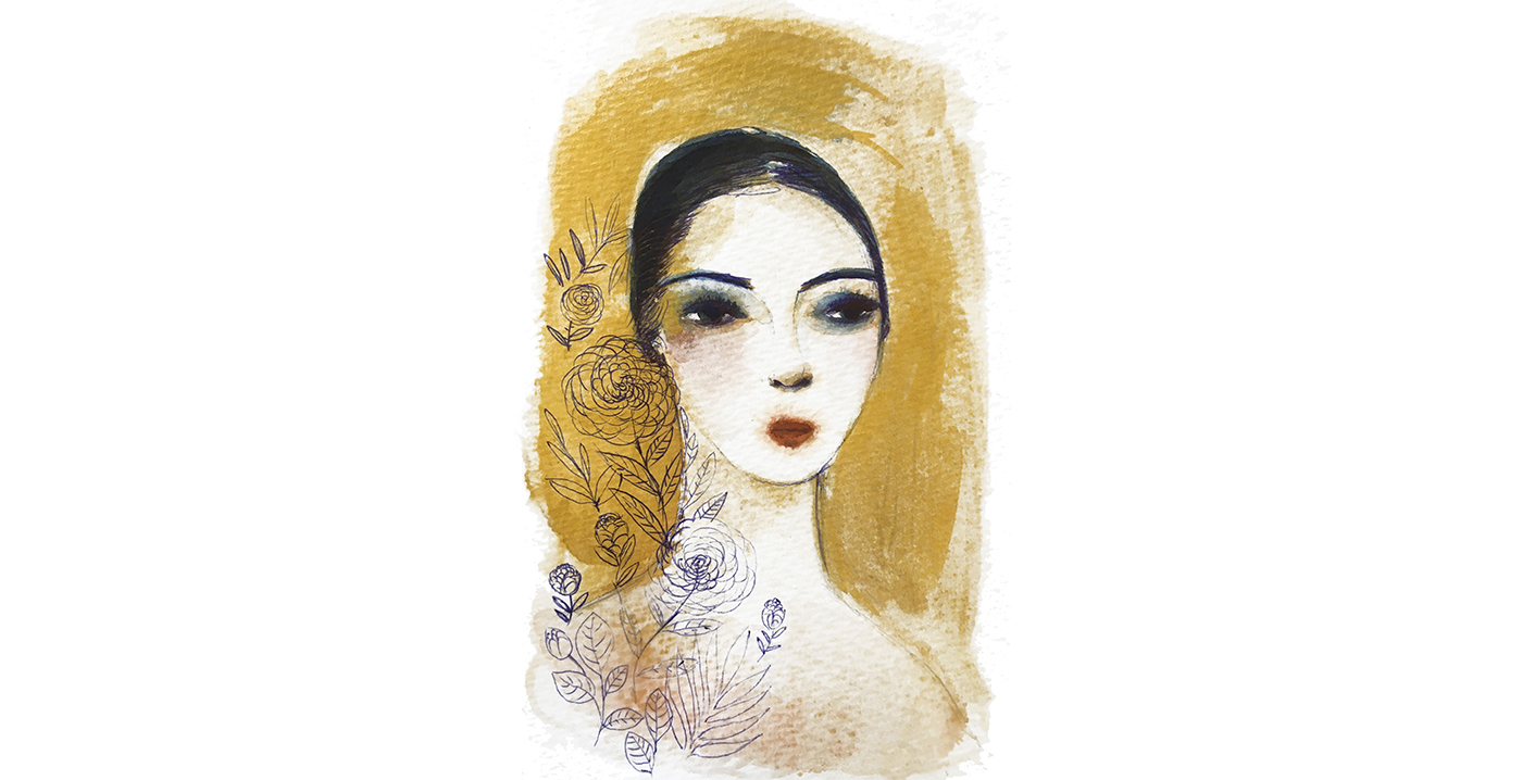 Woman portrait, watercolor fashion illustration