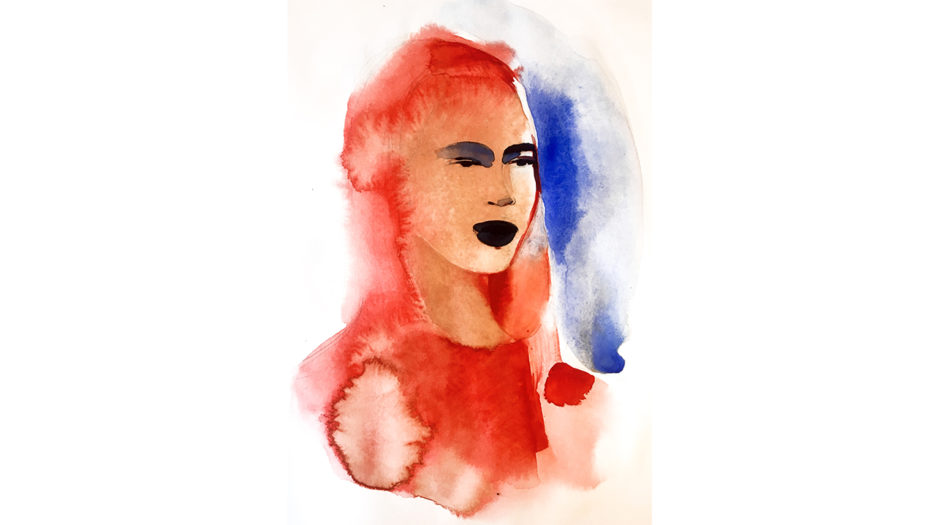 Watercolor fashion ink illustration, portrait, n, Alessandra Scandella