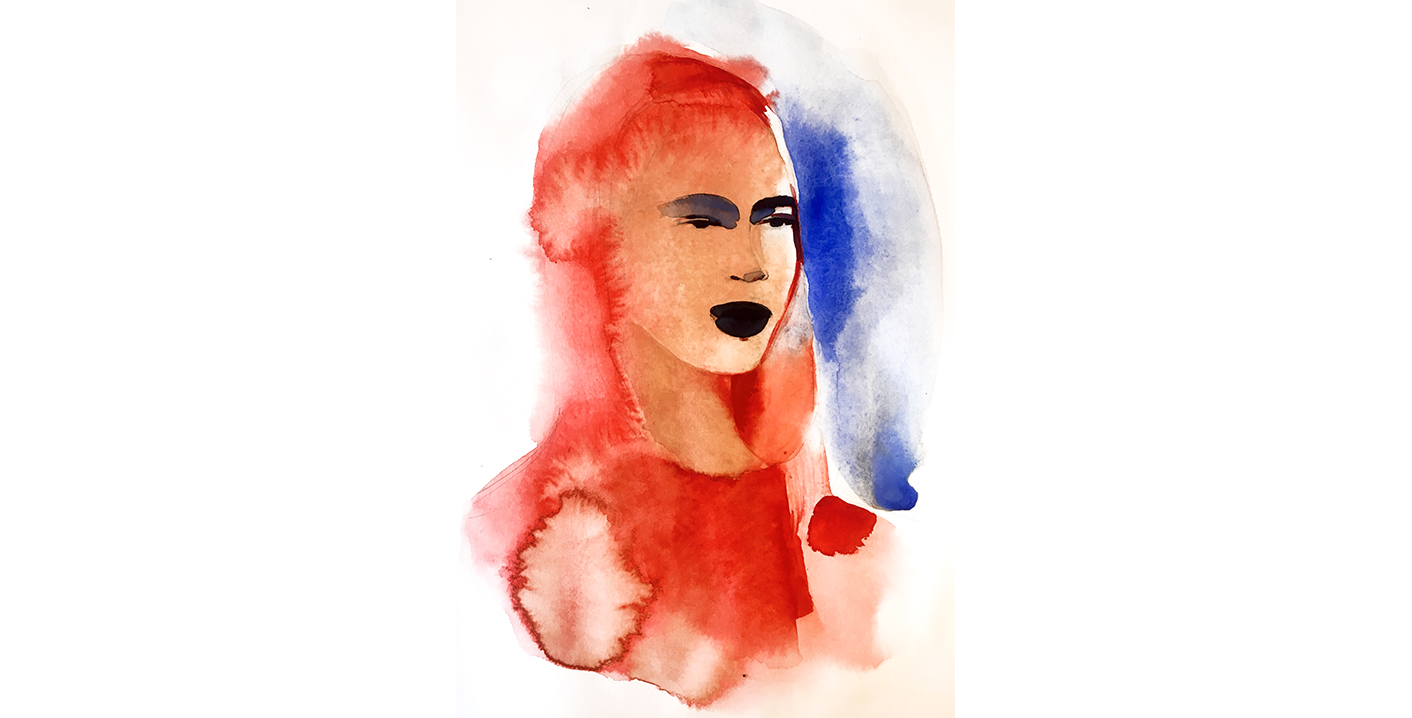 Woman portrait, watercolor fashion illustration