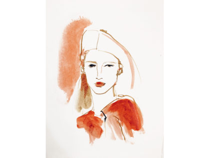 Watercolor ink illustration fashion , portrait woman, Alessandra Scandella