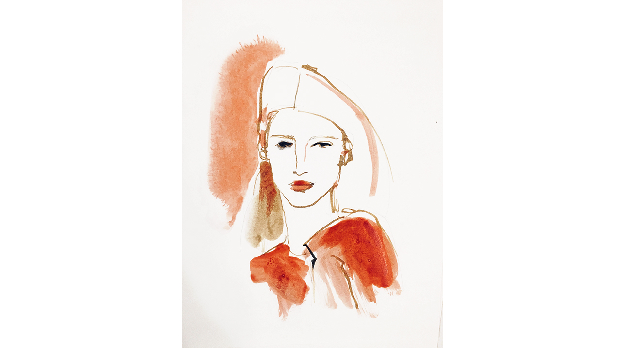 Watercolor ink fashion illustration, portrait