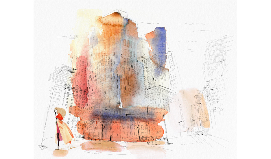 Watercolor illustration, New York city, fashion and design, wallpaper, city and decor