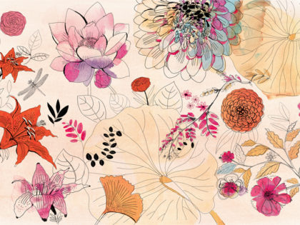 Watercolor illustration, design, wallpaper, flowers, Alessandra Scandella