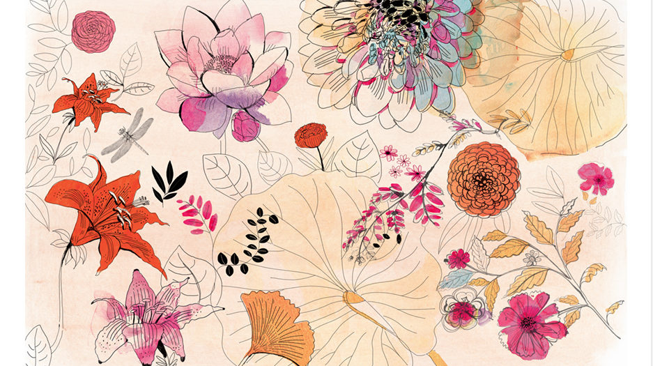Watercolor illustration, design, wallpaper, flowers, Alessandra Scandella