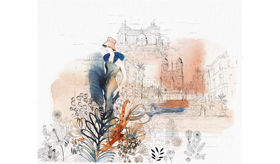 Watercolor illustration,Rome, city, fashion and design, wallpaper, city and decor,