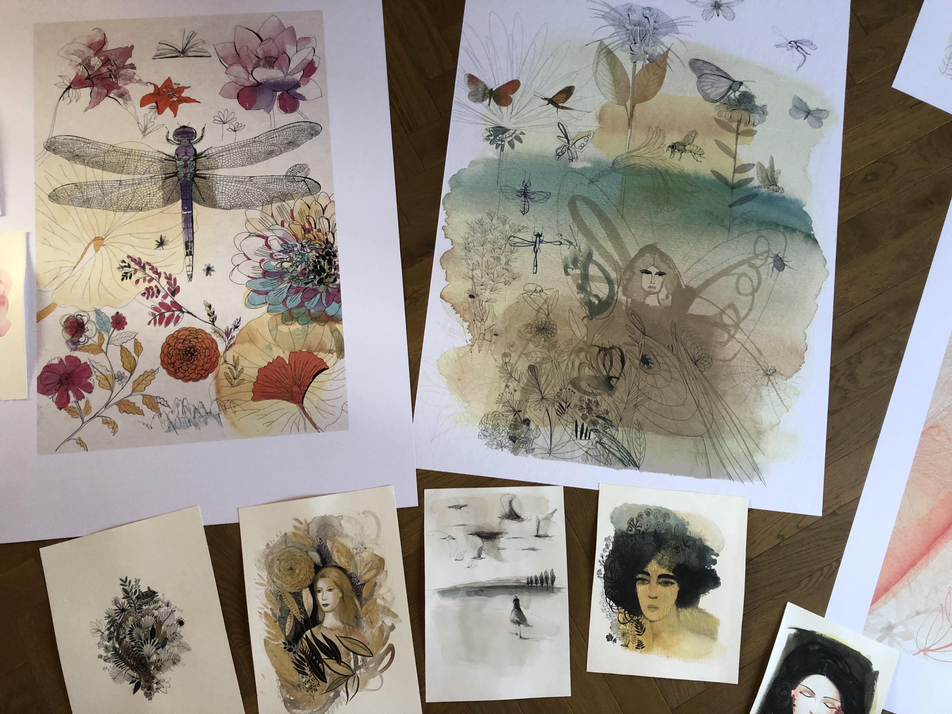 Watercolor fine art prints and hand made for an exhibition at HOOA Gallery in Milan