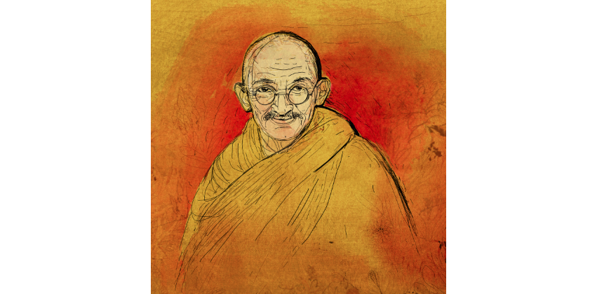 Watercolor and ink illustration, portrait, Gandhi, Alessandra Scandella