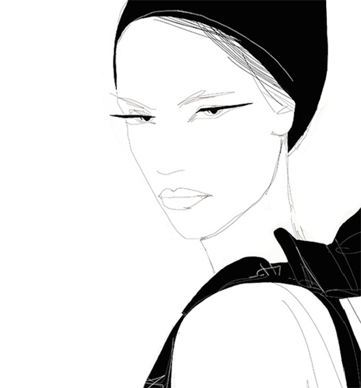 Watercolor and ink illustration, portrait, woman, fashion, Alessandra Scandella