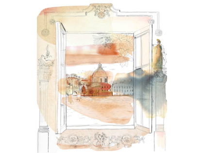 Watercolor illustration, interior design, wallpaper, Alessandra Scandella