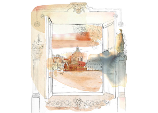 Watercolor illustration, interior design, wallpaper, Alessandra Scandella