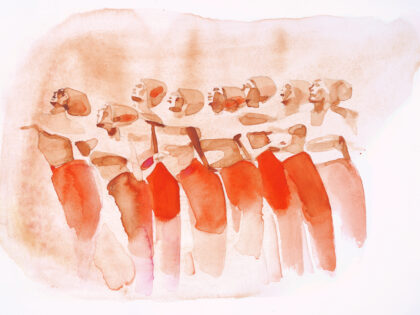 Watercolor illustration, dancers, Japan, Alessandra Scandella