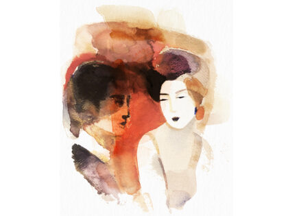 Watercolor ink illustration, lovers, portrait, Japan, Alessandra Scandella