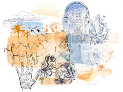 Watercolor ink illustration sketchbook, travel, Mediterraneo, Alessandra Scandella