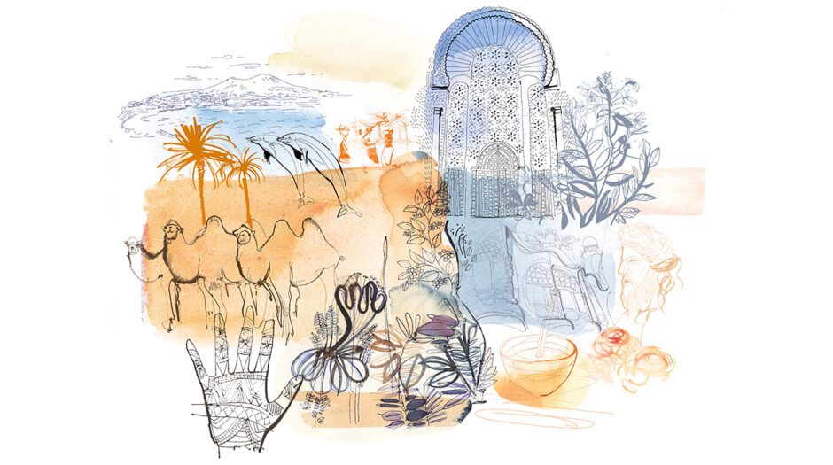 Watercolor ink illustration sketchbook, travel, Mediterraneo, Alessandra Scandella