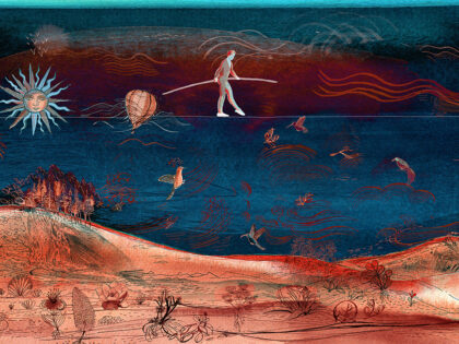 Watercolor animation, nature and tightrope, Alessandra Scandella